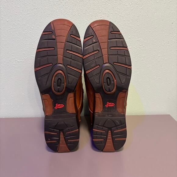 Justin Women’s 9.5B Waterproof Leather Work Boots Brown Lace-Up Zip - Picture 9 of 10